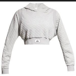 ALO Yoga ARENA Women's Heather Gray Quilted Cropped Hoodie Size XS